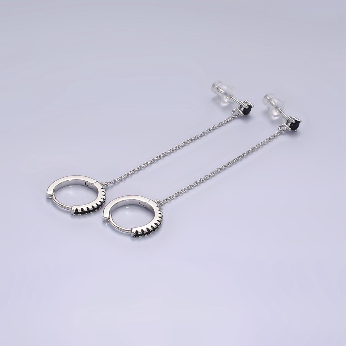 14K Gold Filled Clear, Turquoise, Black, Green, Pink Micro Paved CZ Huggie Chain Link Stud Earrings in Gold & Silver | AE118, AE936 - DLUXCA