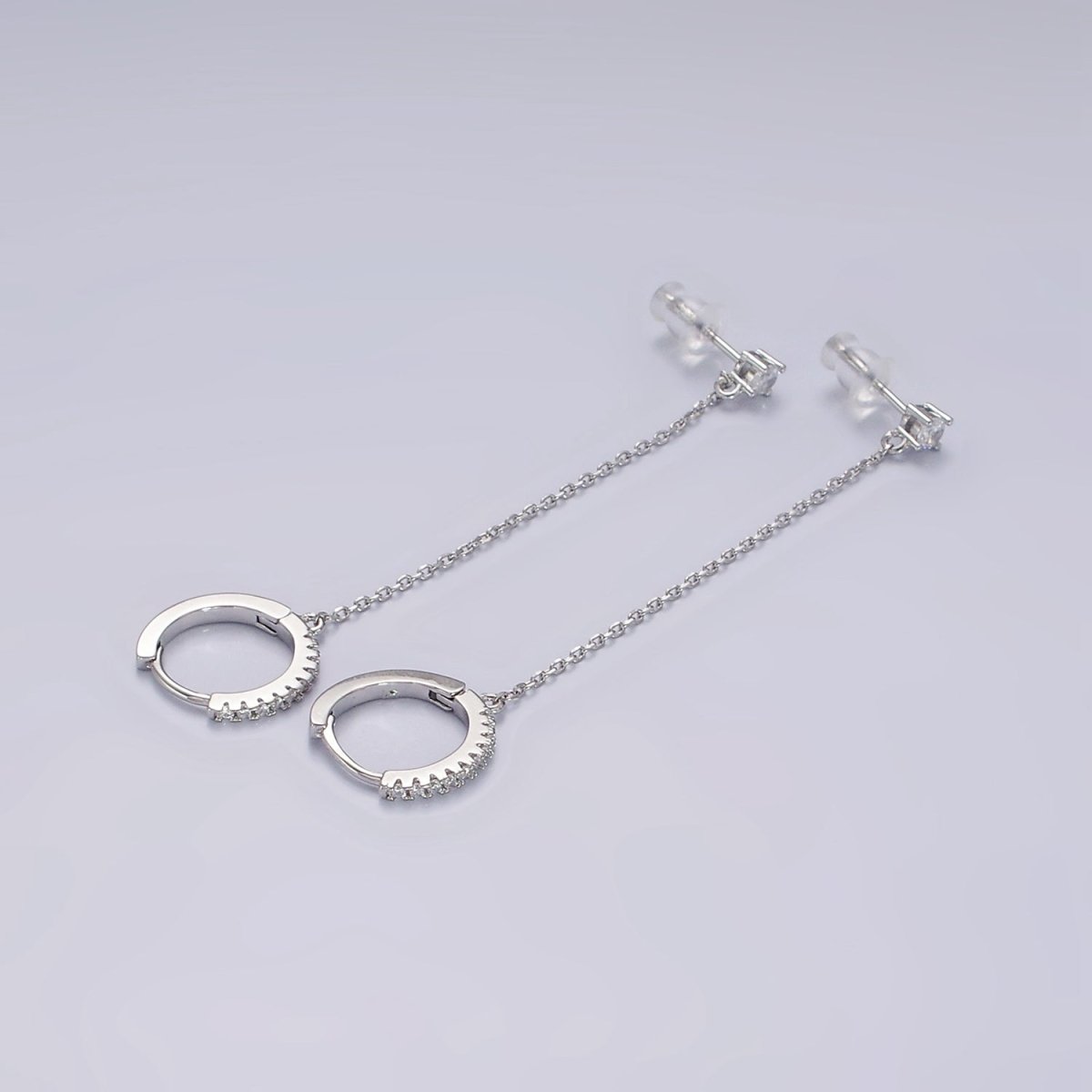 14K Gold Filled Clear, Turquoise, Black, Green, Pink Micro Paved CZ Huggie Chain Link Stud Earrings in Gold & Silver | AE118, AE936 - DLUXCA