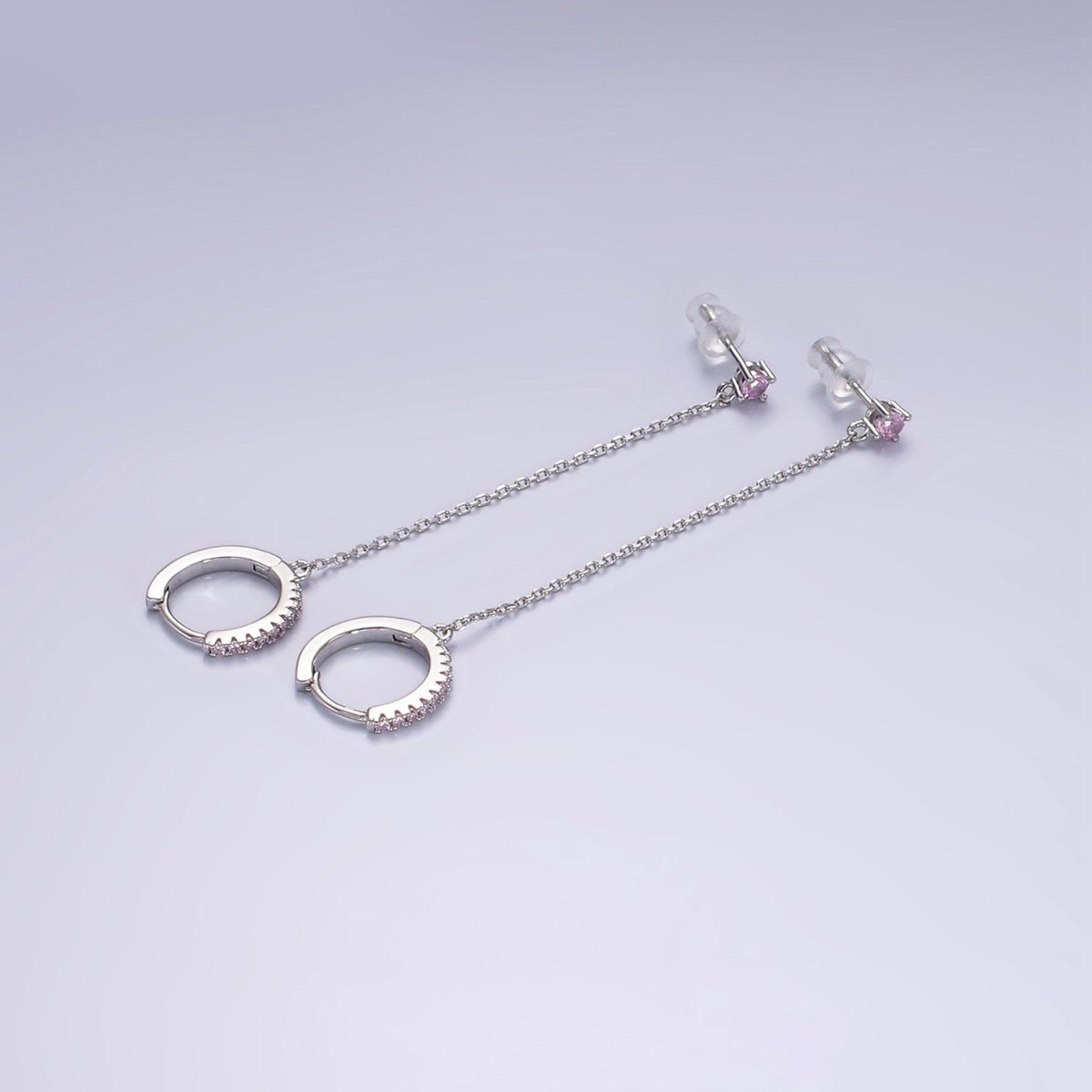 14K Gold Filled Clear, Turquoise, Black, Green, Pink Micro Paved CZ Huggie Chain Link Stud Earrings in Gold & Silver | AE118, AE936 - DLUXCA