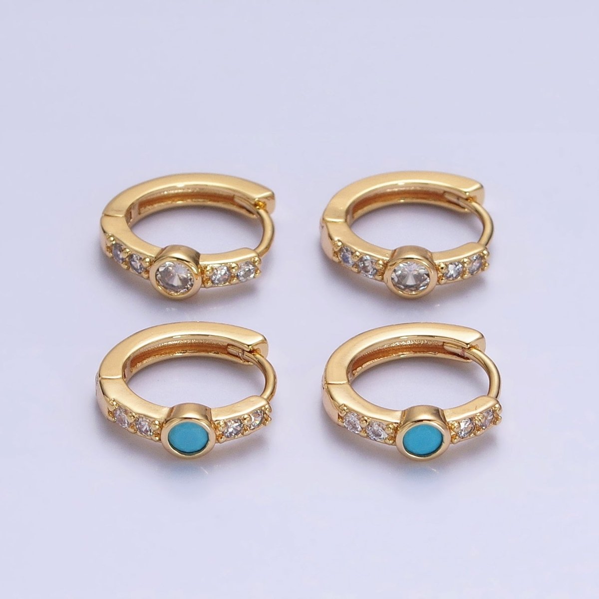 14K Gold Filled Clear, Turquoise Round Micro Paved CZ 13mm Cartilage Huggie Earrings in Gold & Silver | AB904 AB907 AB648 AE774 - DLUXCA