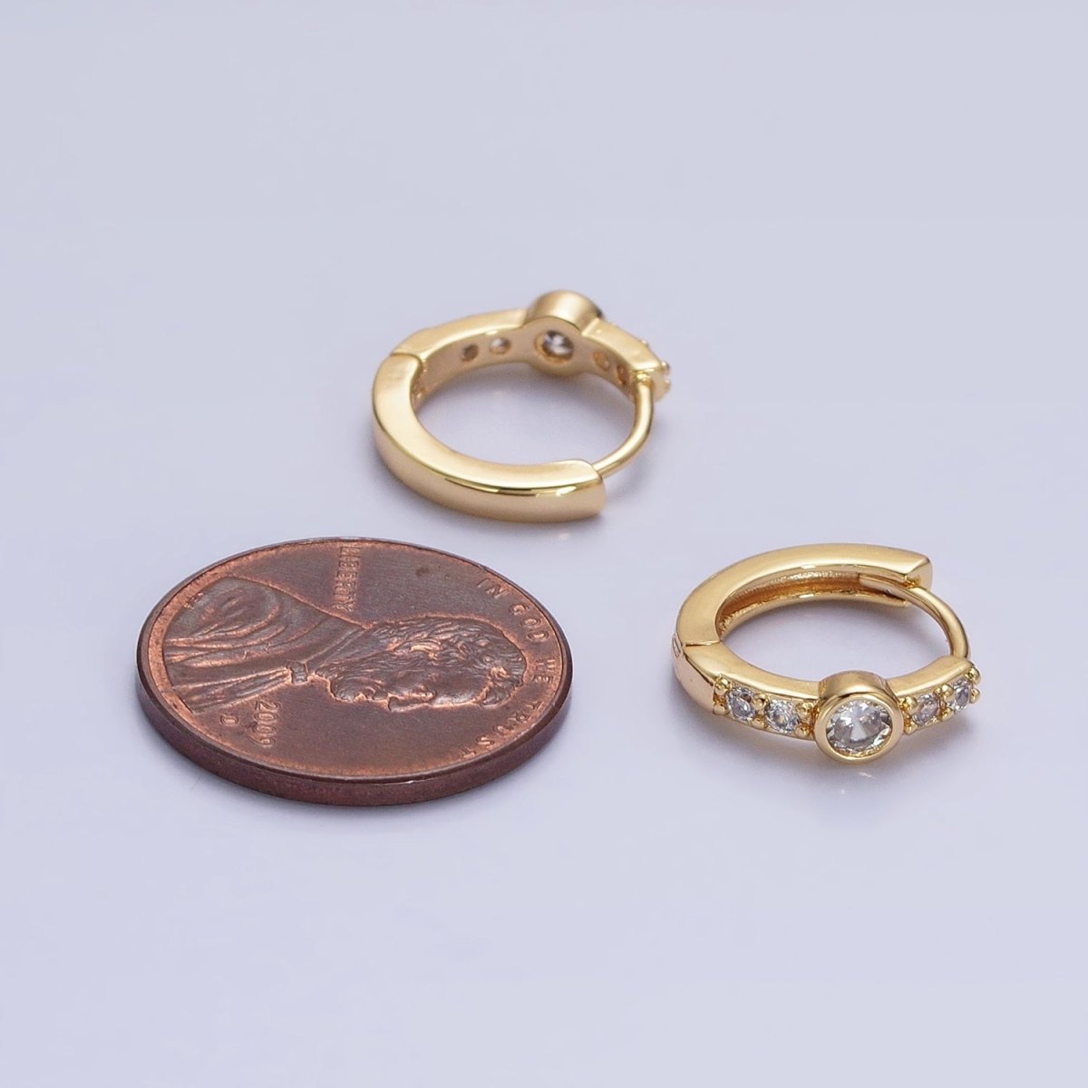 14K Gold Filled Clear, Turquoise Round Micro Paved CZ 13mm Cartilage Huggie Earrings in Gold & Silver | AB904 AB907 AB648 AE774 - DLUXCA