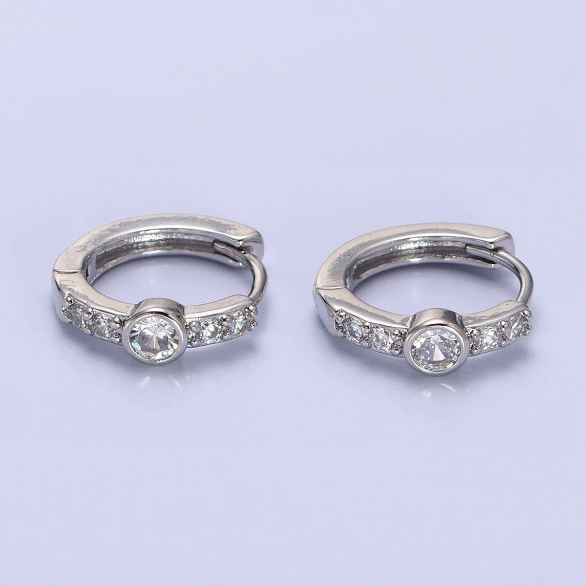 14K Gold Filled Clear, Turquoise Round Micro Paved CZ 13mm Cartilage Huggie Earrings in Gold & Silver | AB904 AB907 AB648 AE774 - DLUXCA