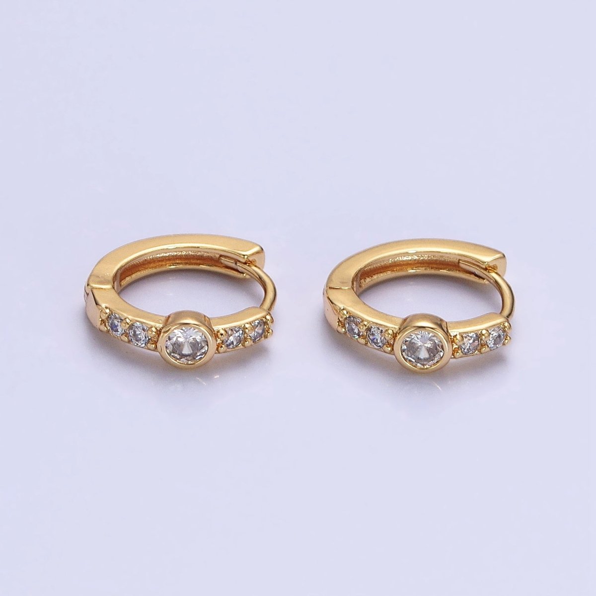 14K Gold Filled Clear, Turquoise Round Micro Paved CZ 13mm Cartilage Huggie Earrings in Gold & Silver | AB904 AB907 AB648 AE774 - DLUXCA