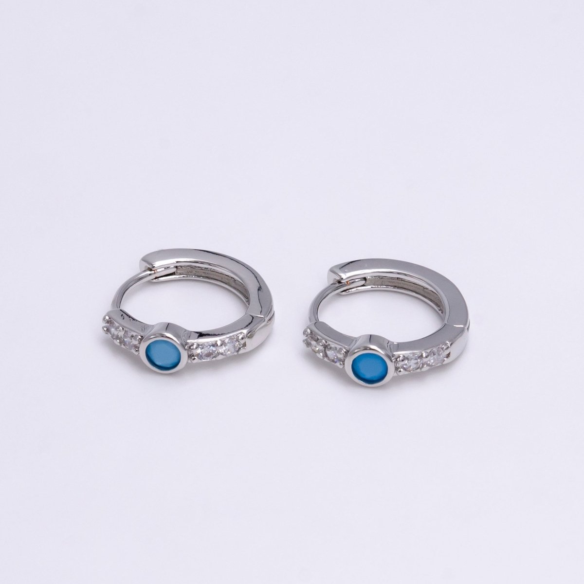 14K Gold Filled Clear, Turquoise Round Micro Paved CZ 13mm Cartilage Huggie Earrings in Gold & Silver | AB904 AB907 AB648 AE774 - DLUXCA