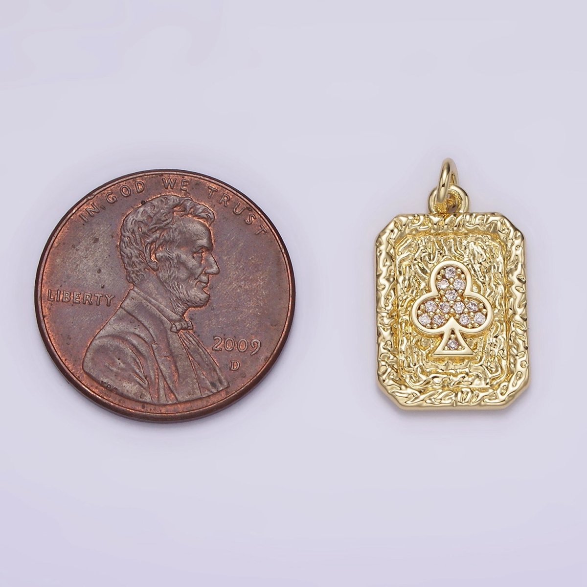 14K Gold Filled Clubs Card Micro Paved CZ Hammered Rectangular Tag Charm | AG272 - DLUXCA