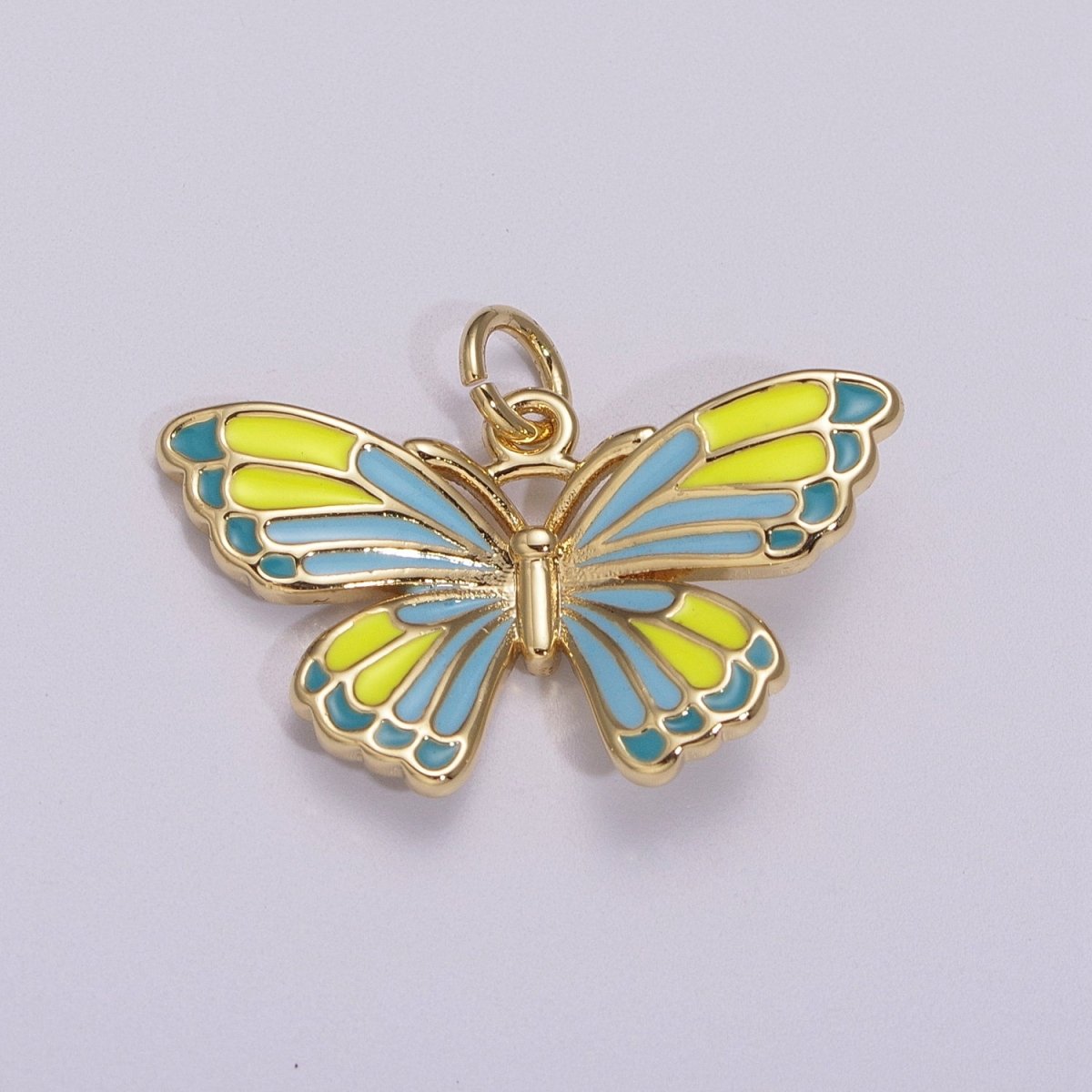 14K Gold Filled Colorful Enamel Butterfly Pendant Mariposa Charm, Pink Teal Yellow Purple Green Enamel Butterfly, Necklace Pendant M-907 to M-911 - DLUXCA