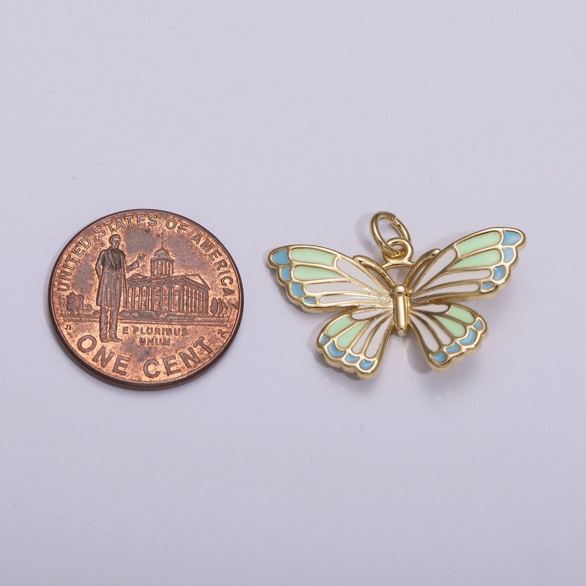 14K Gold Filled Colorful Enamel Butterfly Pendant Mariposa Charm, Pink Teal Yellow Purple Green Enamel Butterfly, Necklace Pendant M-907 to M-911 - DLUXCA