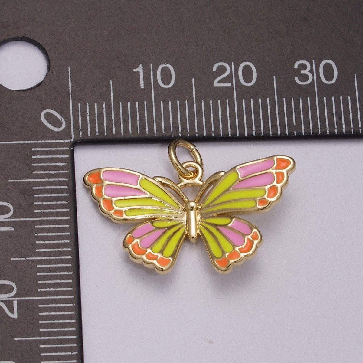 14K Gold Filled Colorful Enamel Butterfly Pendant Mariposa Charm, Pink Teal Yellow Purple Green Enamel Butterfly, Necklace Pendant M-907 to M-911 - DLUXCA