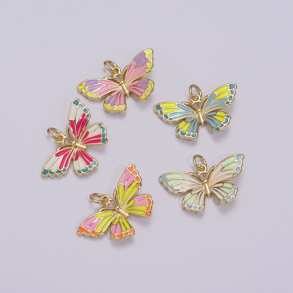 14K Gold Filled Colorful Enamel Butterfly Pendant Mariposa Charm, Pink Teal Yellow Purple Green Enamel Butterfly, Necklace Pendant M-907 to M-911 - DLUXCA