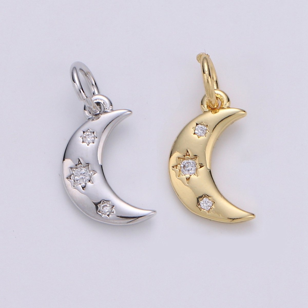 14k Gold Filled Crescent Moon Charm CZ Micro Pave, Crescent Moon Pendant, Crescent Moon Bracelet, Cubic Zirconia Charm Silver Crescent Charm D-132 D-133 - DLUXCA