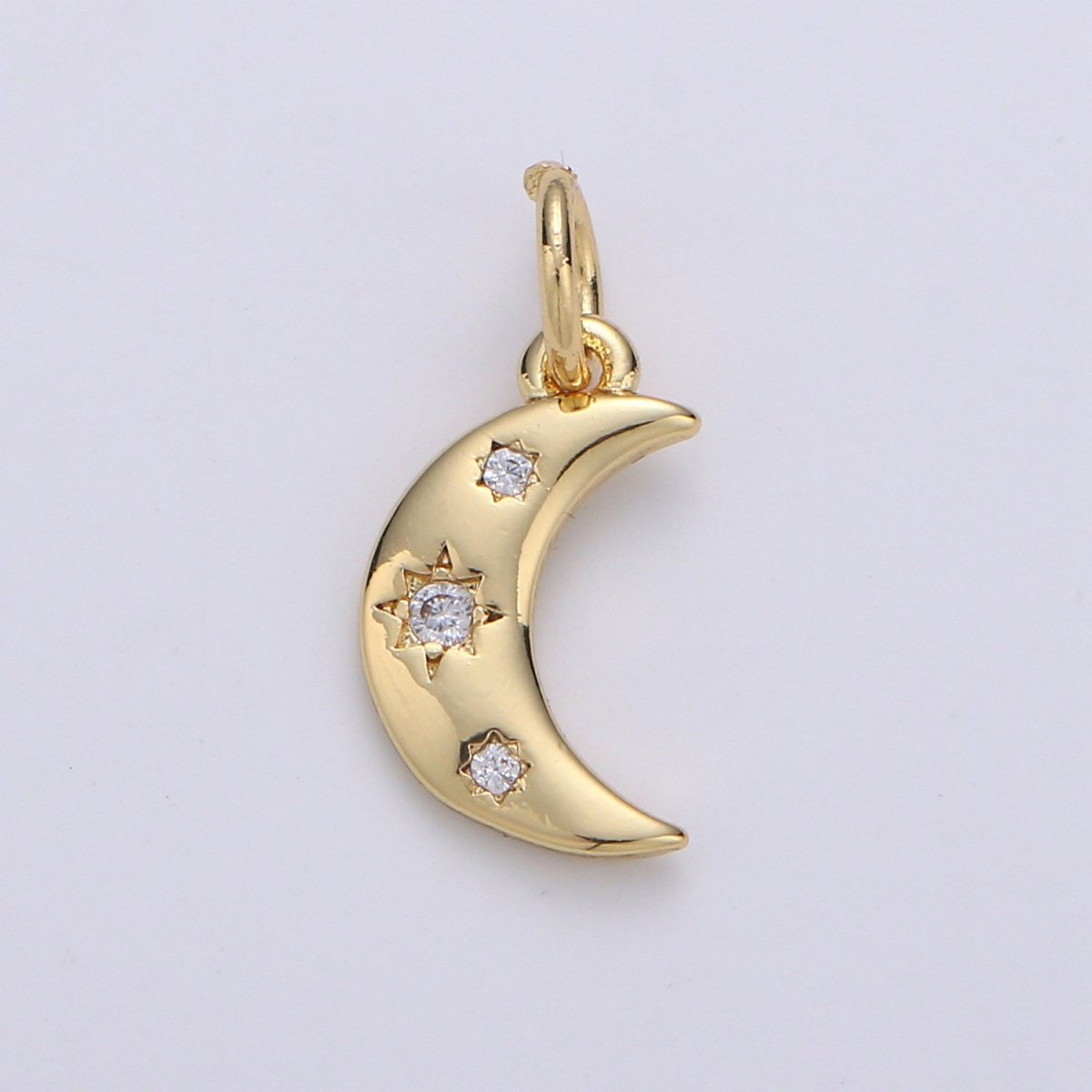 14k Gold Filled Crescent Moon Charm CZ Micro Pave, Crescent Moon Pendant, Crescent Moon Bracelet, Cubic Zirconia Charm Silver Crescent Charm D-132 D-133 - DLUXCA