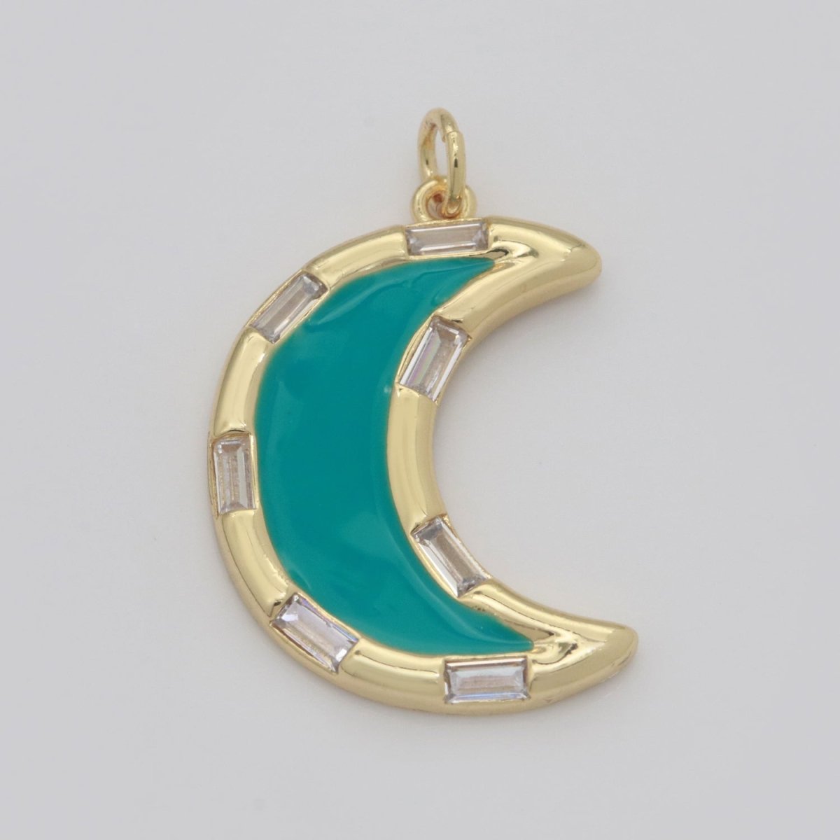 14k Gold Filled Crescent Moon Charm CZ Micro Pave, Enamel Moon Pendant, Celestial Jewelry Cubic Zirconia Charm Bracelet Necklace Earring M-627 - M-636 - DLUXCA