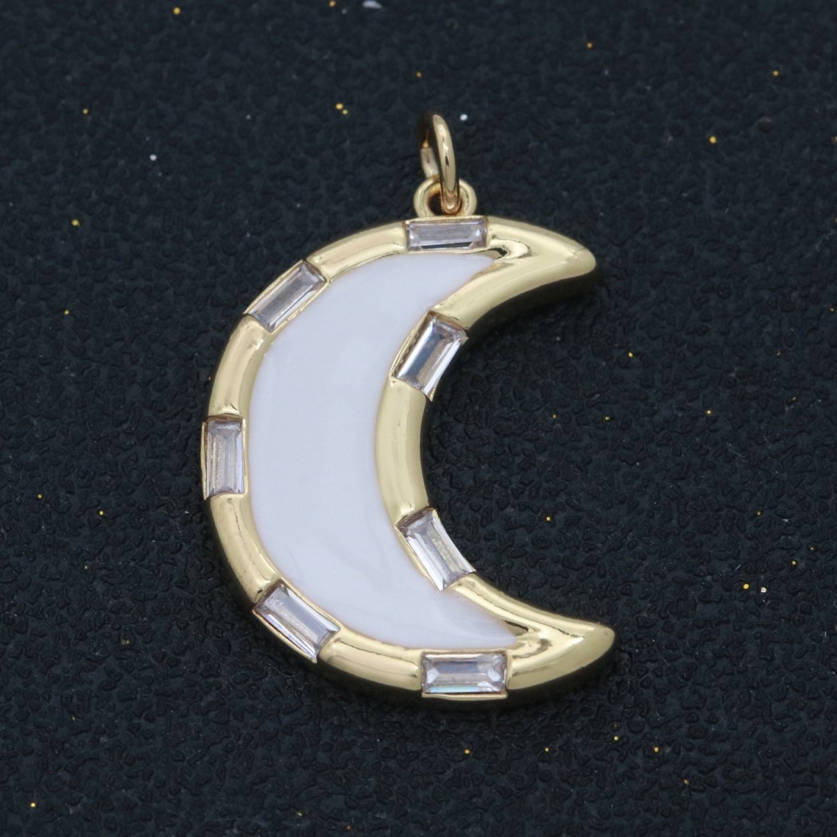 14k Gold Filled Crescent Moon Charm CZ Micro Pave, Enamel Moon Pendant, Celestial Jewelry Cubic Zirconia Charm Bracelet Necklace Earring M-627 - M-636 - DLUXCA