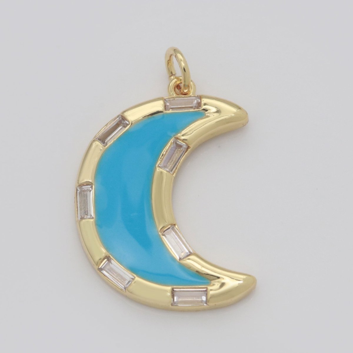 14k Gold Filled Crescent Moon Charm CZ Micro Pave, Enamel Moon Pendant, Celestial Jewelry Cubic Zirconia Charm Bracelet Necklace Earring M-627 - M-636 - DLUXCA