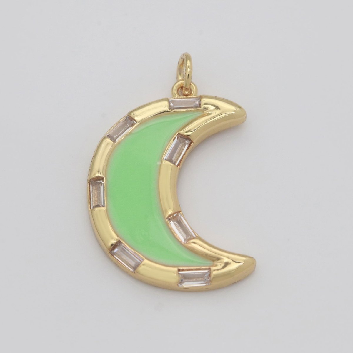 14k Gold Filled Crescent Moon Charm CZ Micro Pave, Enamel Moon Pendant, Celestial Jewelry Cubic Zirconia Charm Bracelet Necklace Earring M-627 - M-636 - DLUXCA