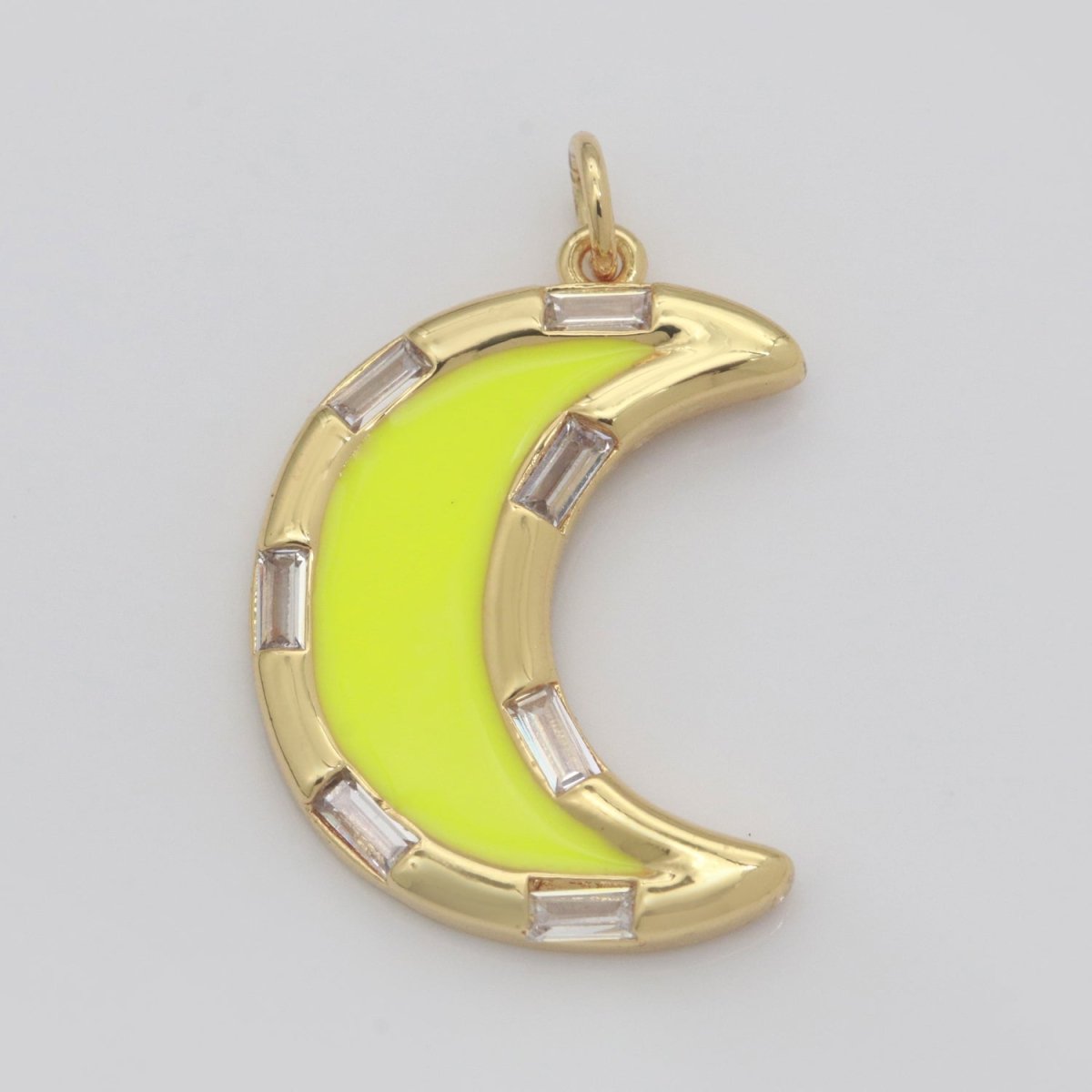 14k Gold Filled Crescent Moon Charm CZ Micro Pave, Enamel Moon Pendant, Celestial Jewelry Cubic Zirconia Charm Bracelet Necklace Earring M-627 - M-636 - DLUXCA