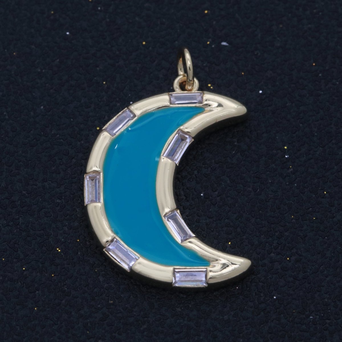 14k Gold Filled Crescent Moon Charm CZ Micro Pave, Enamel Moon Pendant, Celestial Jewelry Cubic Zirconia Charm Bracelet Necklace Earring M-627 - M-636 - DLUXCA