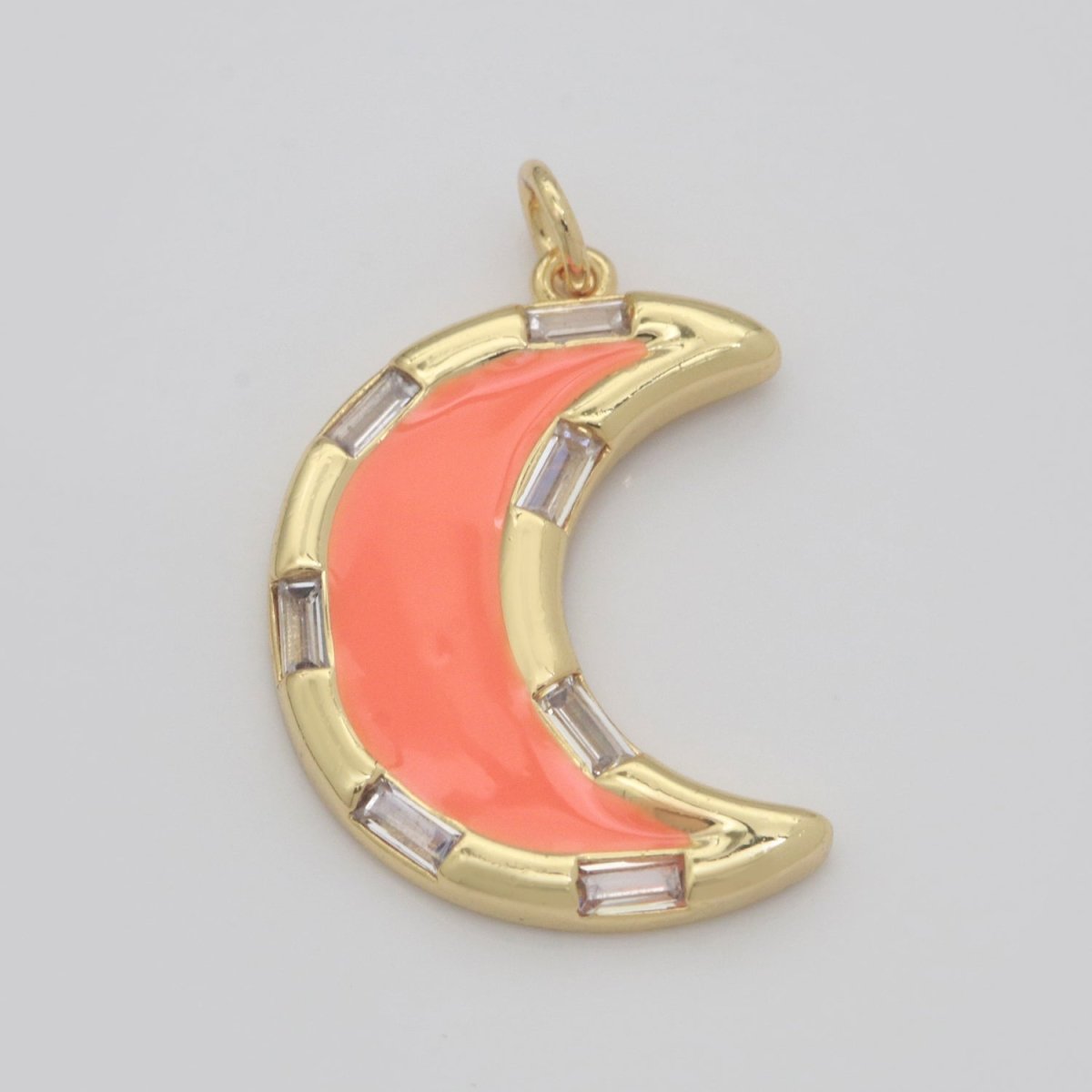 14k Gold Filled Crescent Moon Charm CZ Micro Pave, Enamel Moon Pendant, Celestial Jewelry Cubic Zirconia Charm Bracelet Necklace Earring M-627 - M-636 - DLUXCA