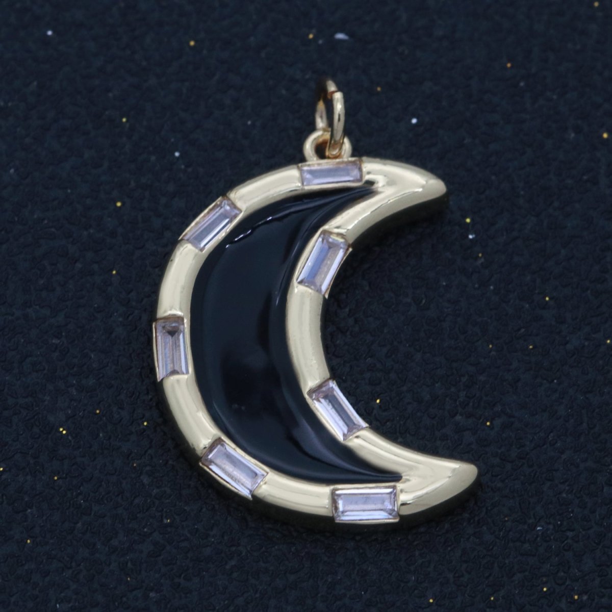 14k Gold Filled Crescent Moon Charm CZ Micro Pave, Enamel Moon Pendant, Celestial Jewelry Cubic Zirconia Charm Bracelet Necklace Earring M-627 - M-636 - DLUXCA