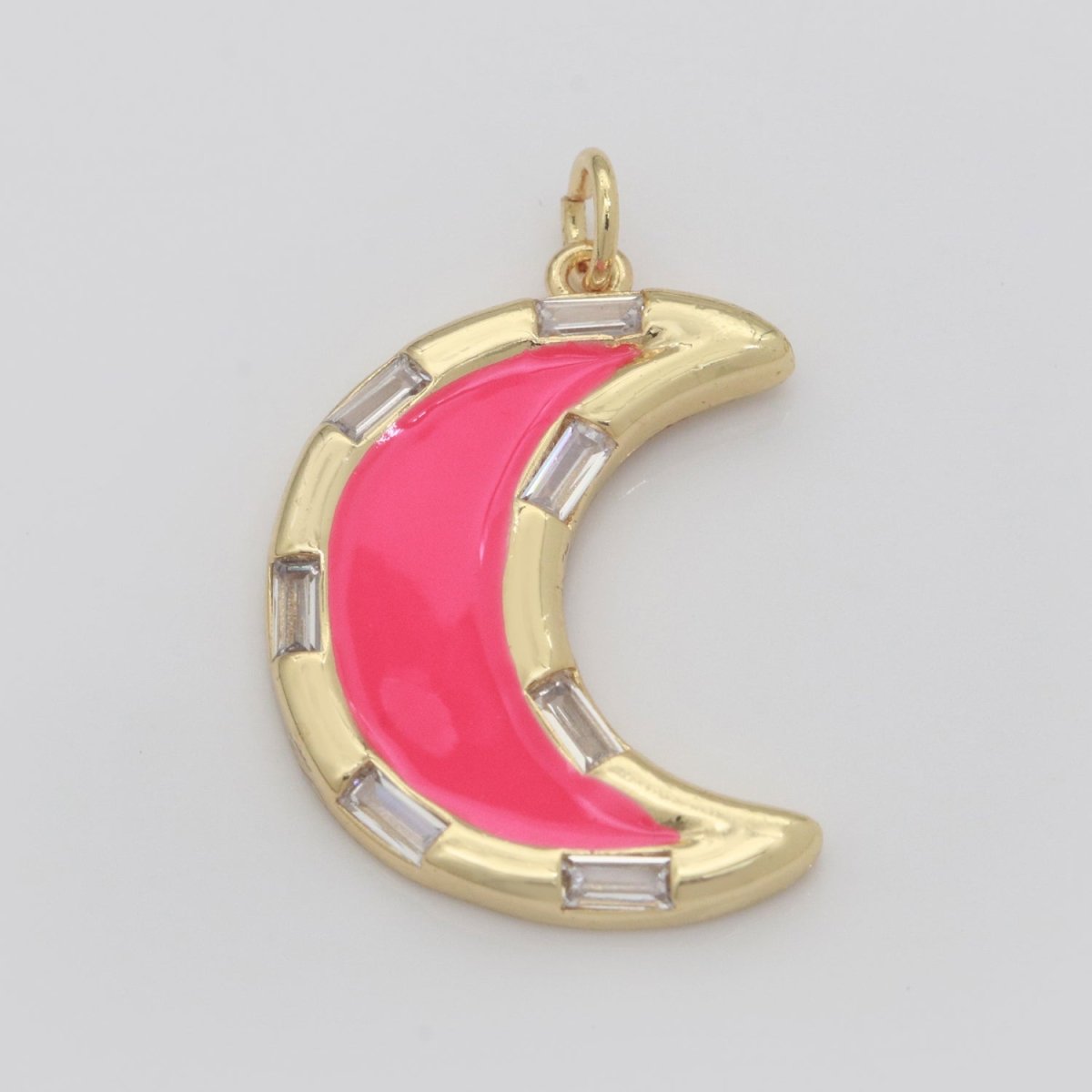 14k Gold Filled Crescent Moon Charm CZ Micro Pave, Enamel Moon Pendant, Celestial Jewelry Cubic Zirconia Charm Bracelet Necklace Earring M-627 - M-636 - DLUXCA