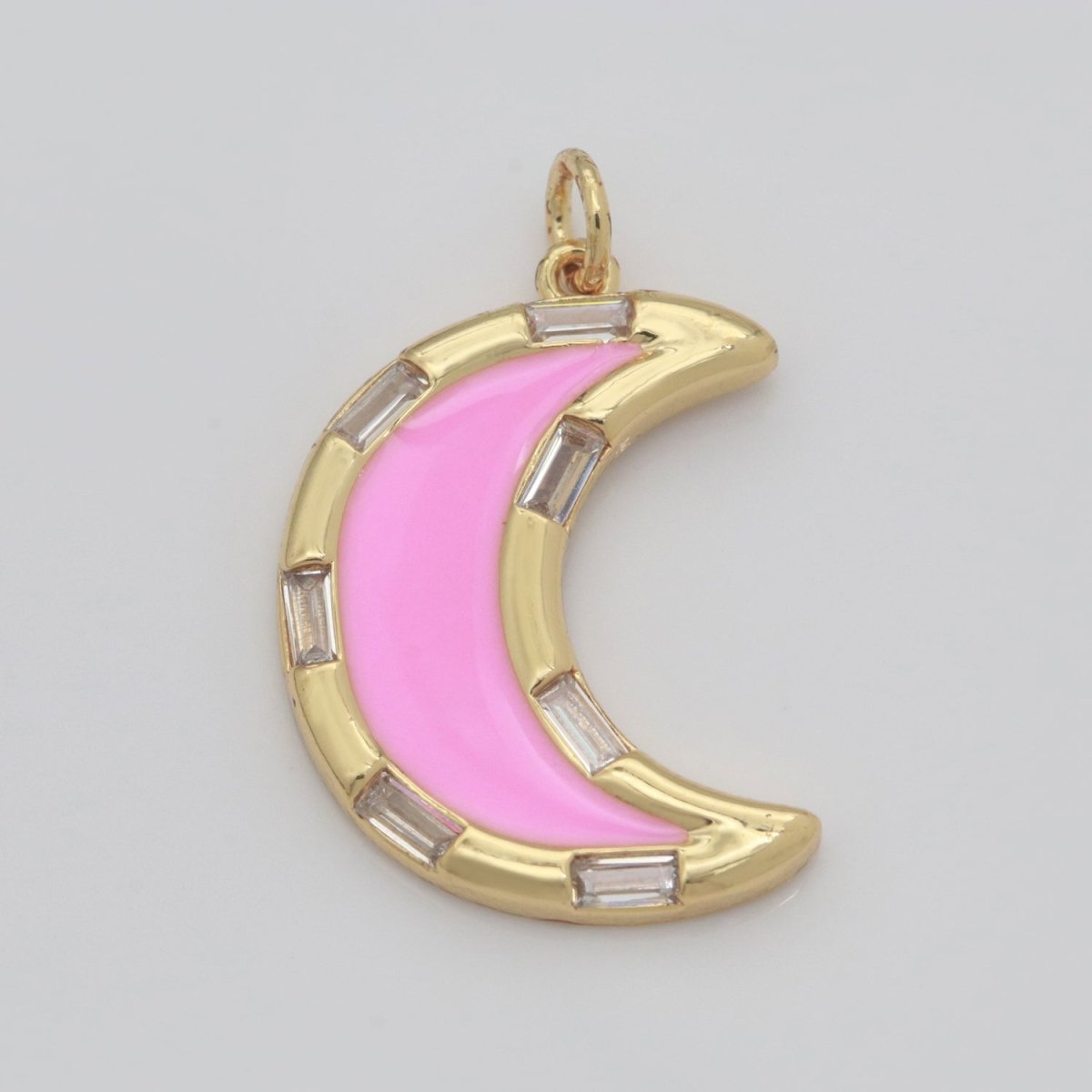 14k Gold Filled Crescent Moon Charm CZ Micro Pave, Enamel Moon Pendant, Celestial Jewelry Cubic Zirconia Charm Bracelet Necklace Earring M-627 - M-636 - DLUXCA