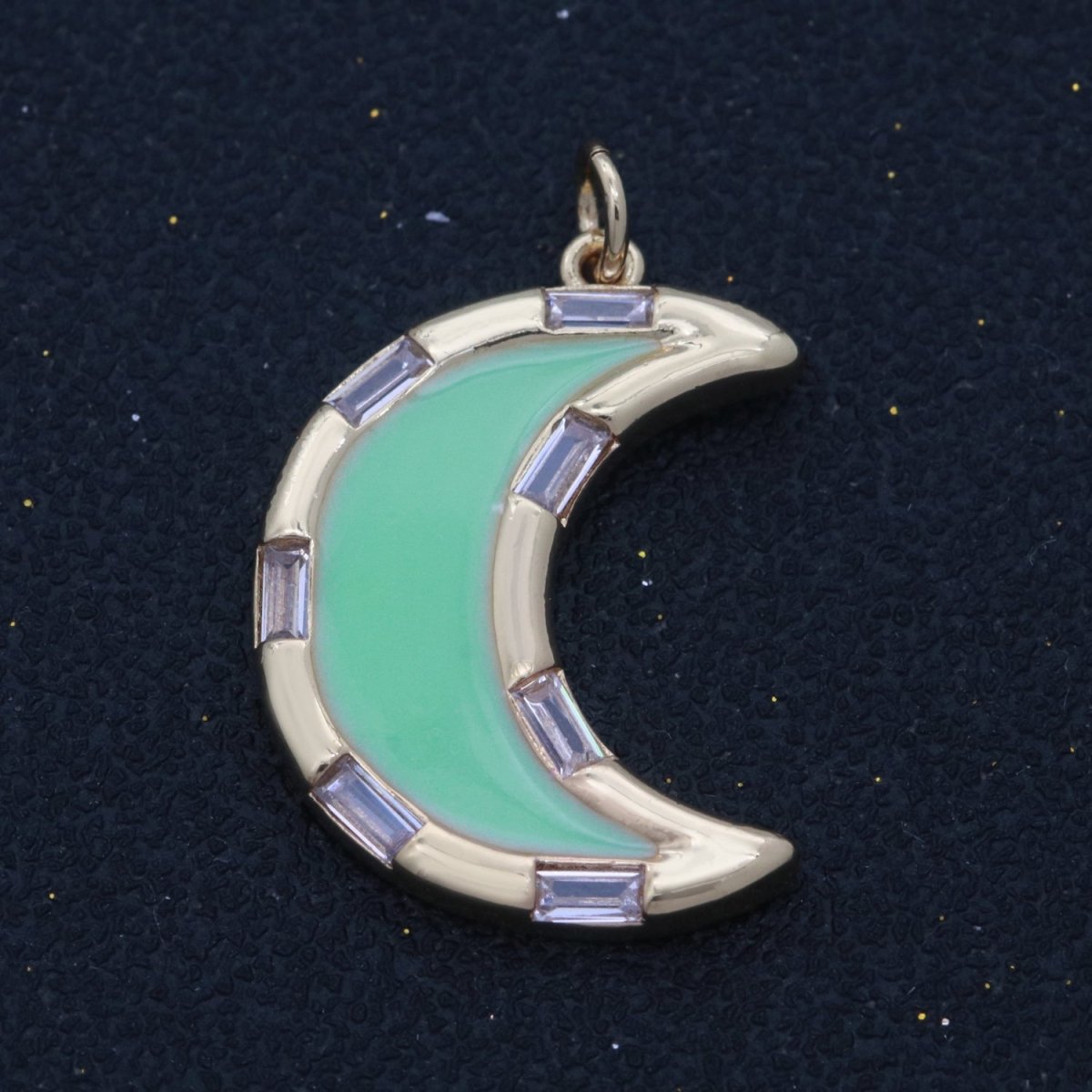 14k Gold Filled Crescent Moon Charm CZ Micro Pave, Enamel Moon Pendant, Celestial Jewelry Cubic Zirconia Charm Bracelet Necklace Earring M-627 - M-636 - DLUXCA