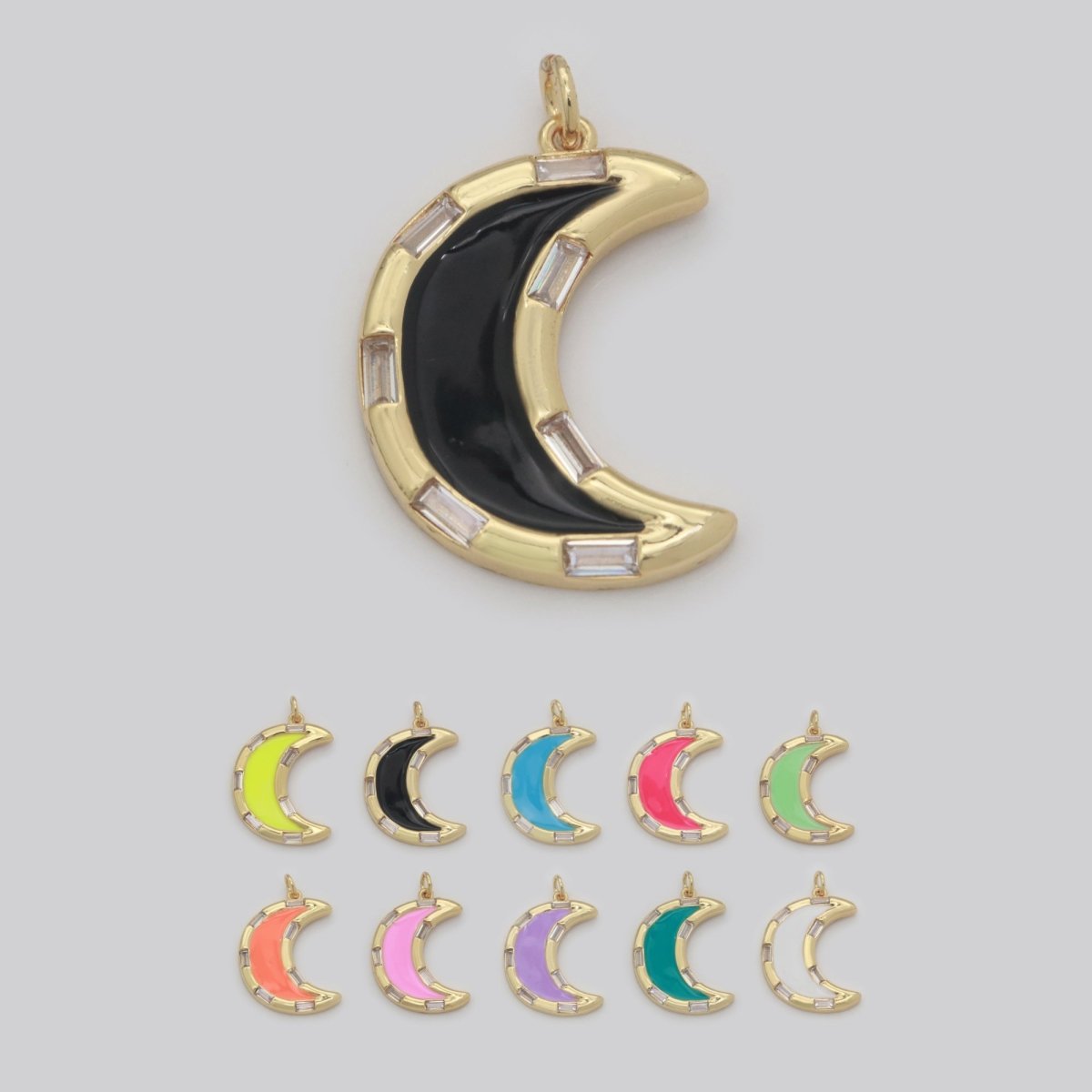 14k Gold Filled Crescent Moon Charm CZ Micro Pave, Enamel Moon Pendant, Celestial Jewelry Cubic Zirconia Charm Bracelet Necklace Earring M-627 - M-636 - DLUXCA