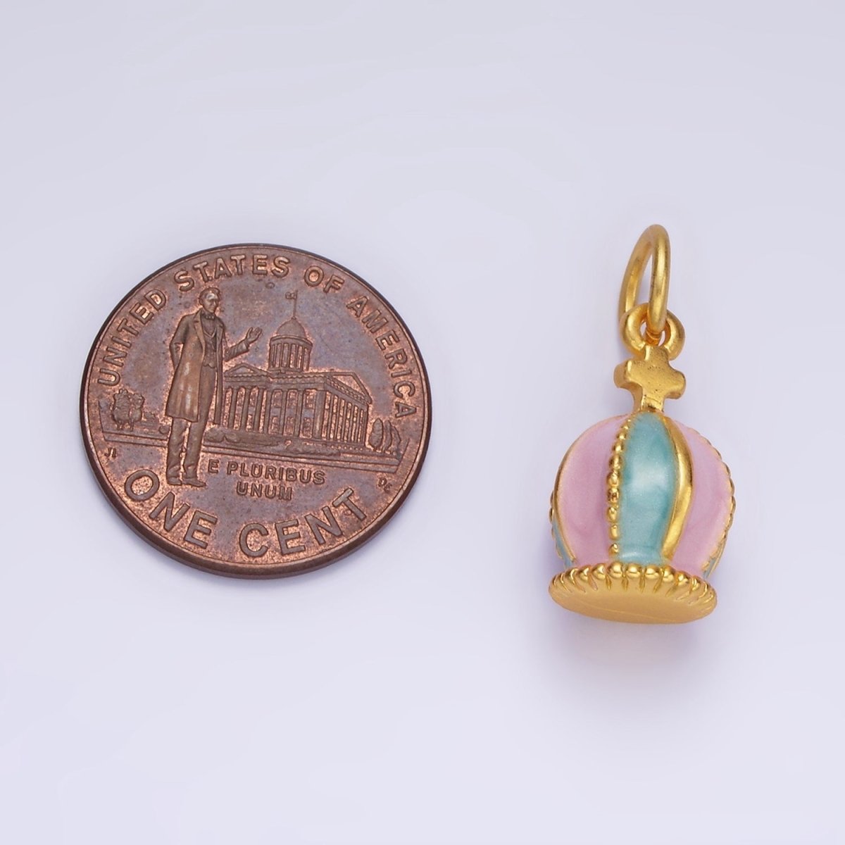 14K Gold Filled Cross Royal Coronation Crown Multicolor Pastel Enamel Charm | AG696 - DLUXCA