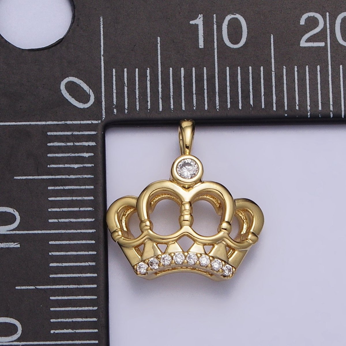14K Gold Filled Crown Regal Royalty Clear CZ Micro Paved Pendant | AA035 - DLUXCA