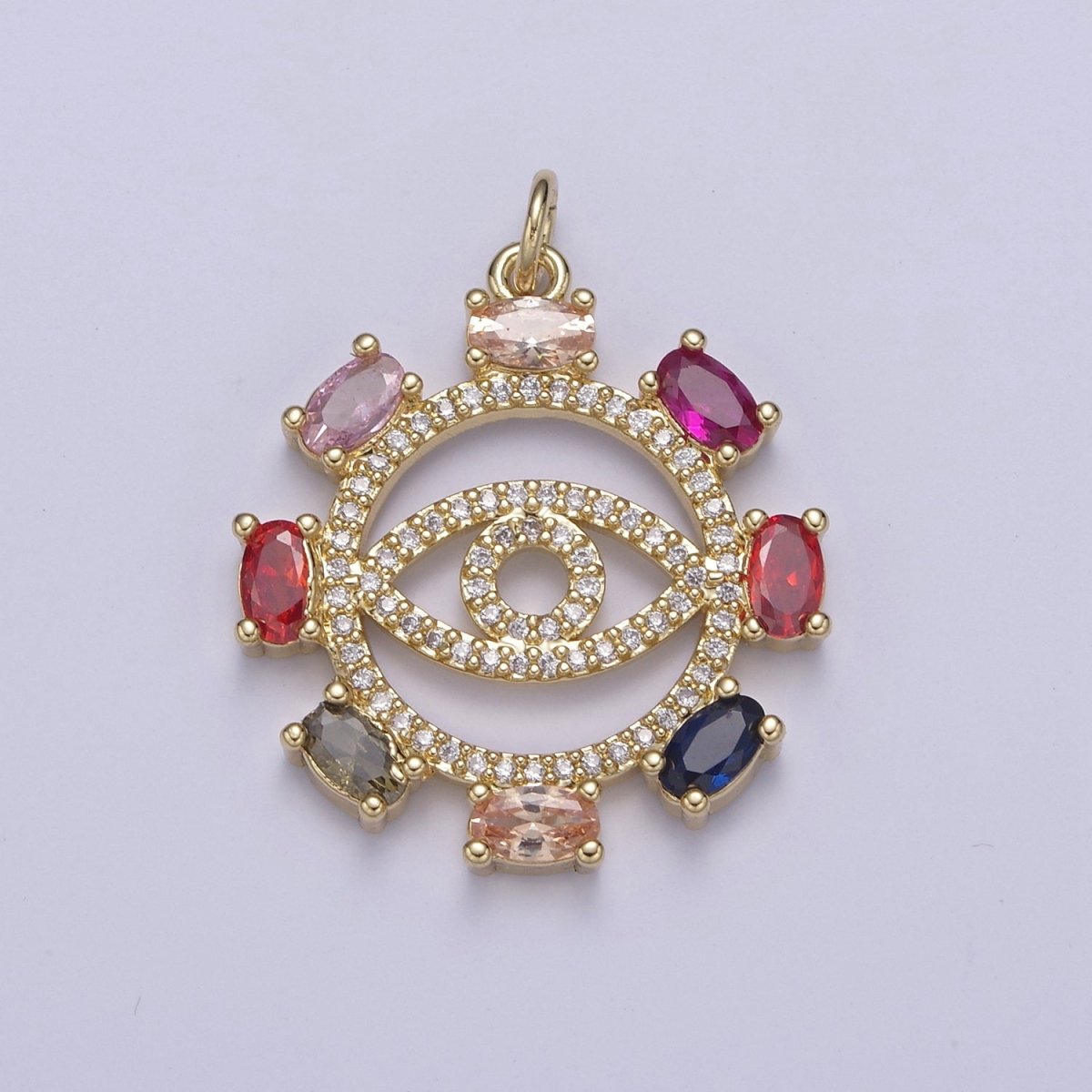 14k Gold Filled Cubic Evil Eye Charm Multi Color Cz Eye Pendant N-675 - DLUXCA