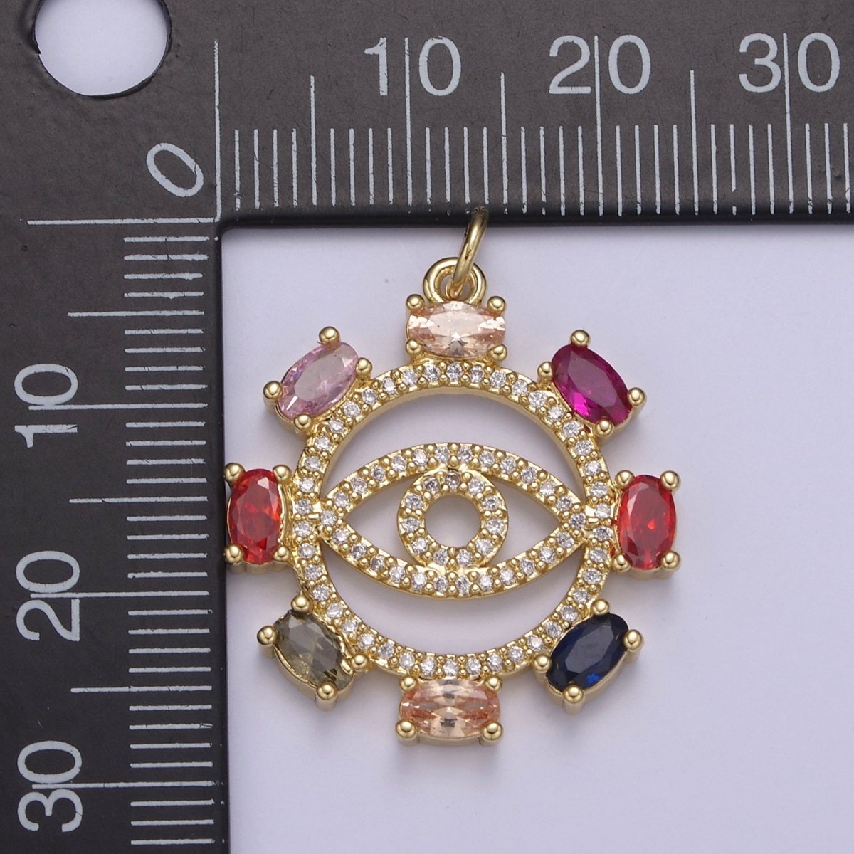 14k Gold Filled Cubic Evil Eye Charm Multi Color Cz Eye Pendant N-675 - DLUXCA