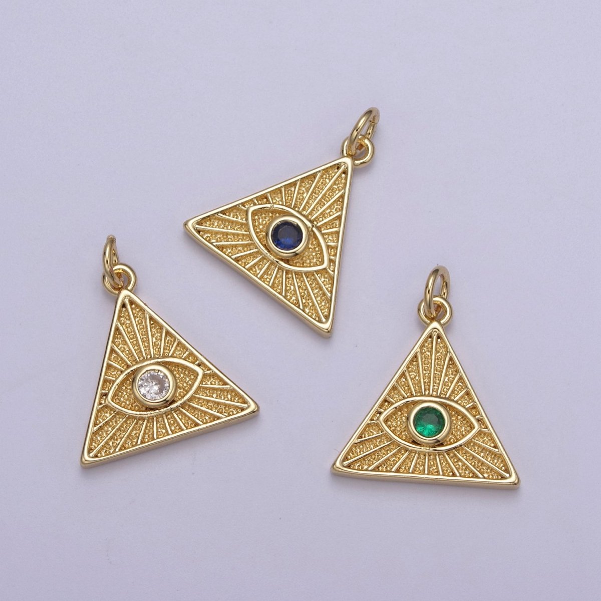 14K Gold Filled Cubic Illuminati Eye Charm Pendant Necklace in Triangle Medallion Charm for Bracelet Necklace Earring Supply N-391 N-392 N-393 - DLUXCA