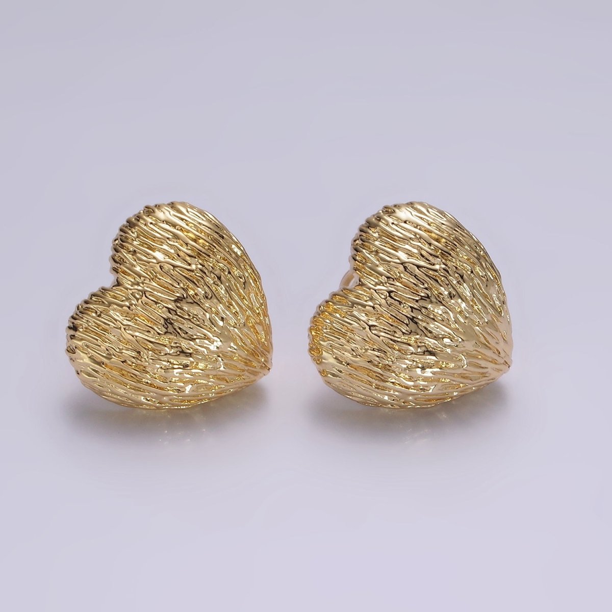 14K Gold Filled Curved Textured Heart Dome Stud Earrings in Gold & Silver | V479 V480 - DLUXCA