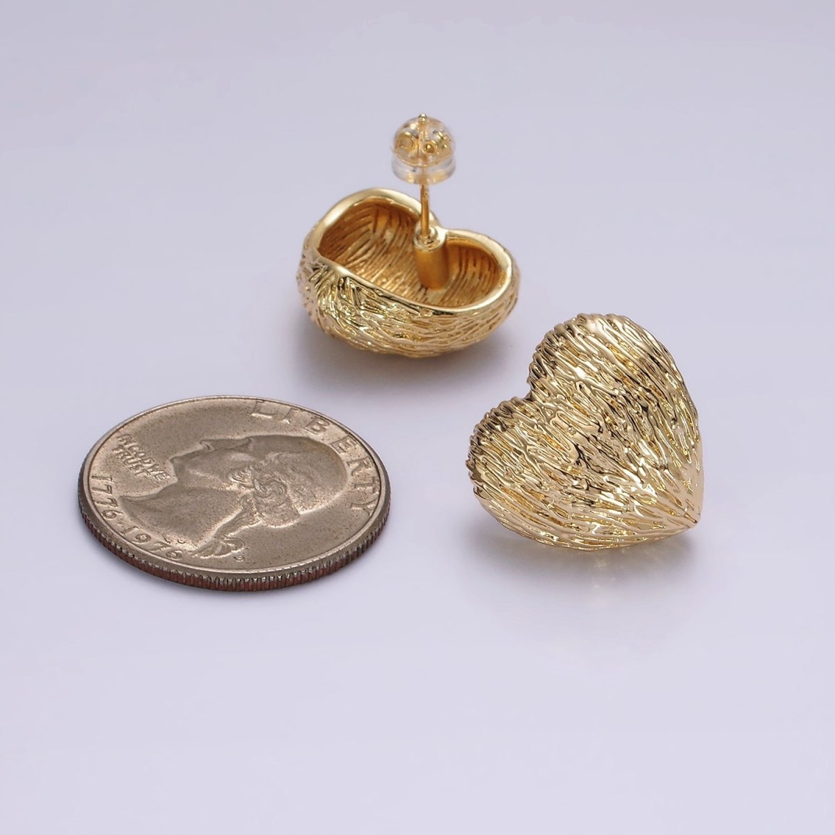 14K Gold Filled Curved Textured Heart Dome Stud Earrings in Gold & Silver | V479 V480 - DLUXCA
