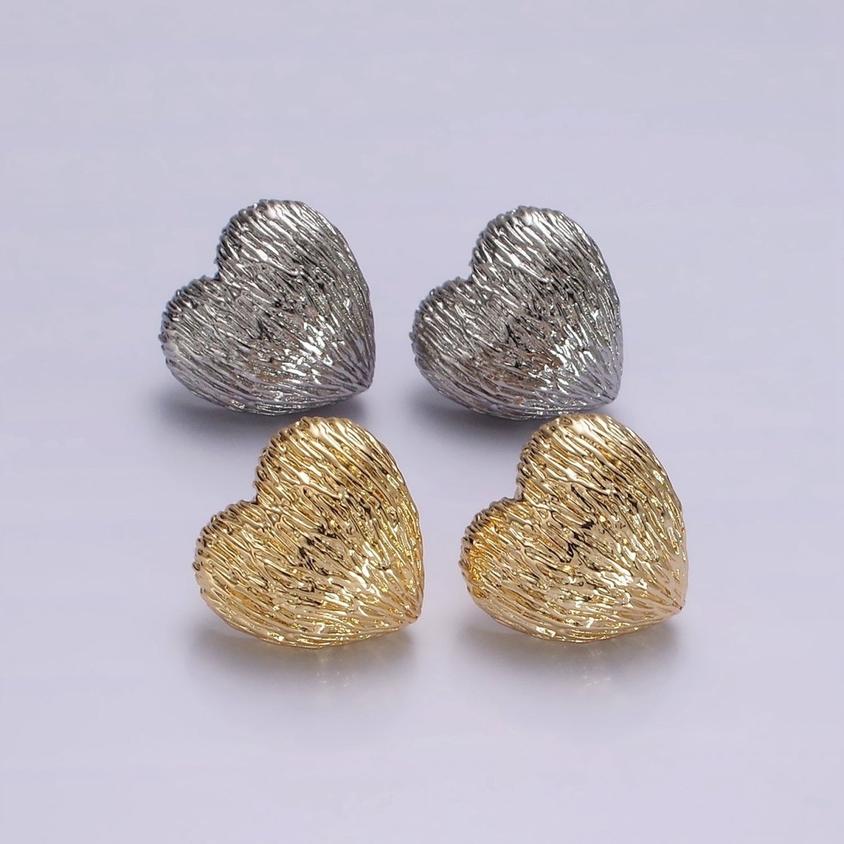 14K Gold Filled Curved Textured Heart Dome Stud Earrings in Gold & Silver | V479 V480 - DLUXCA