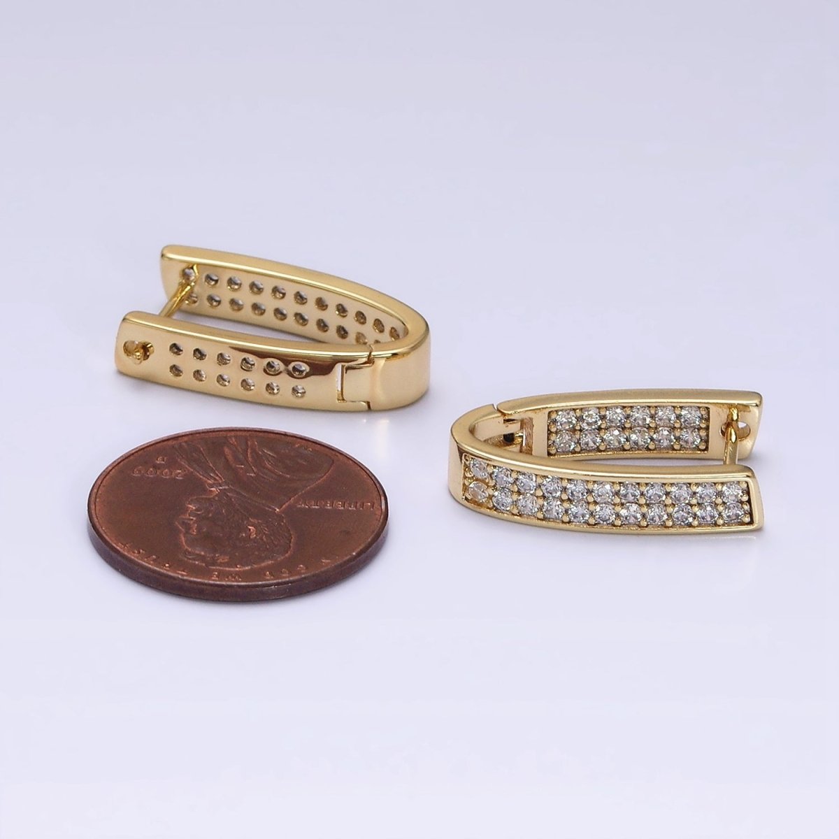 14K Gold Filled Curved U-Shaped Micro Paved CZ Front-Facing English Lock Earrings | AD1374 - DLUXCA