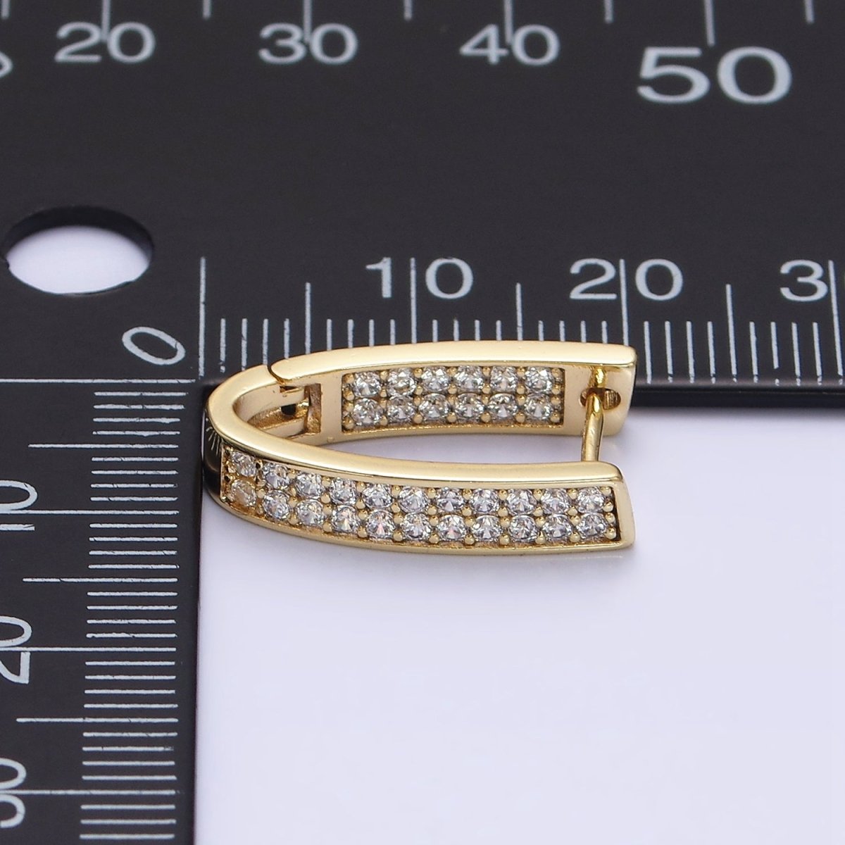 14K Gold Filled Curved U-Shaped Micro Paved CZ Front-Facing English Lock Earrings | AD1374 - DLUXCA