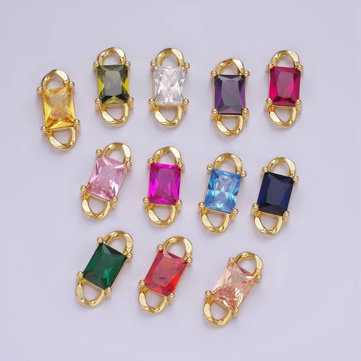 14K Gold Filled CZ Baguette Birthstone Curb Link Personalized Connector | G274 - G279 - DLUXCA