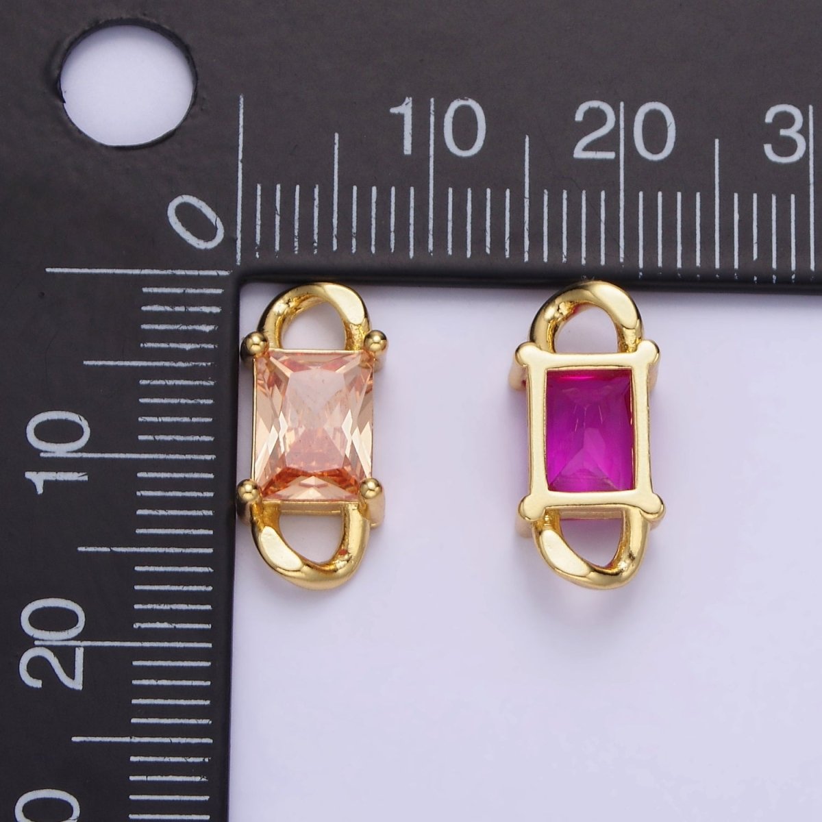 14K Gold Filled CZ Baguette Birthstone Curb Link Personalized Connector | G274 - G279 - DLUXCA