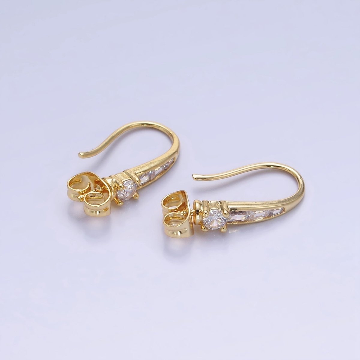 14K Gold Filled CZ Baguette Lined French Hook Earrings in Gold & Silver | Z749 Z750 - DLUXCA