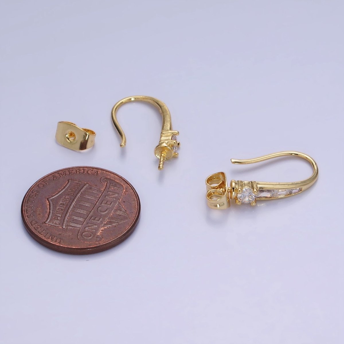14K Gold Filled CZ Baguette Lined French Hook Earrings in Gold & Silver | Z749 Z750 - DLUXCA