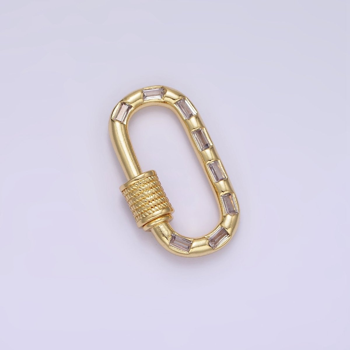 14K Gold Filled CZ Baguette Lined Oblong Carabiner Lock Finding Supply in Gold & Silver | Z450 - DLUXCA