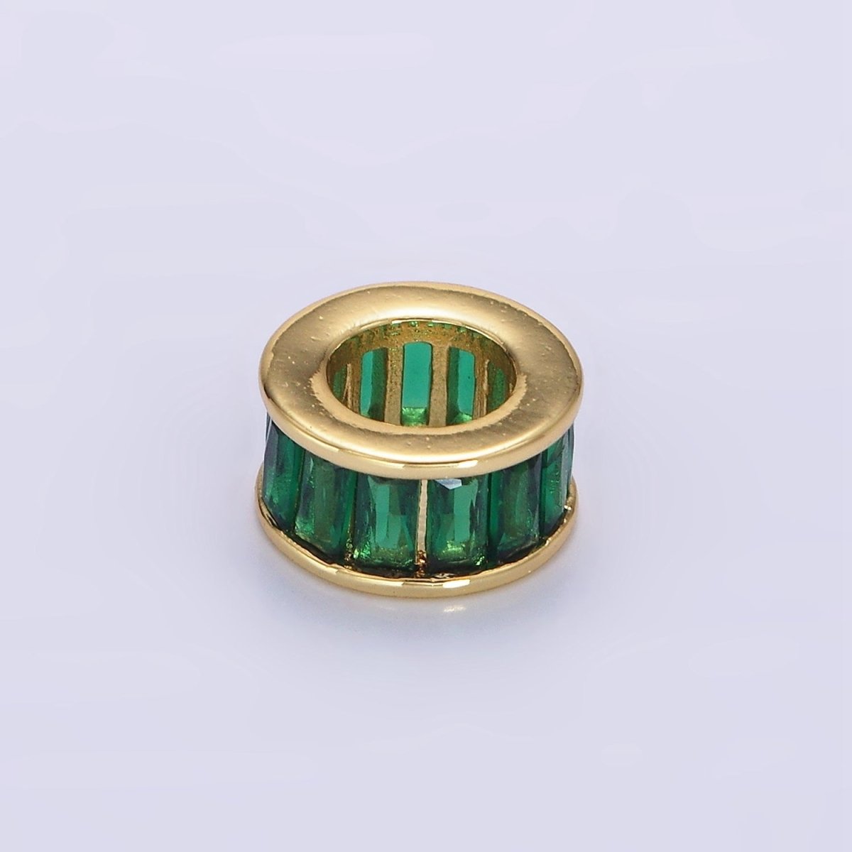 14K Gold Filled CZ Baguette Rondell Bead Birthstone Charm Spacer for Necklace Bracelet | B861 - B872 - DLUXCA