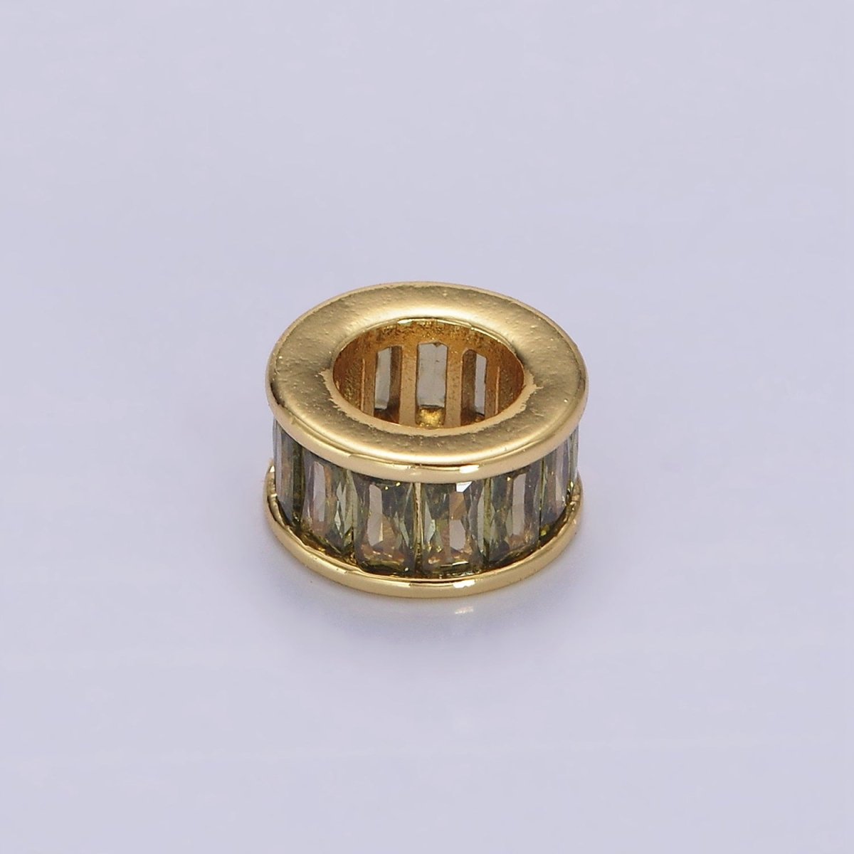 14K Gold Filled CZ Baguette Rondell Bead Birthstone Charm Spacer for Necklace Bracelet | B861 - B872 - DLUXCA