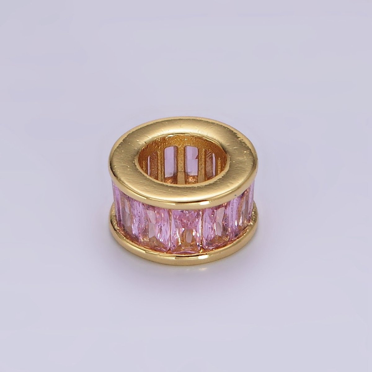 14K Gold Filled CZ Baguette Rondell Bead Birthstone Charm Spacer for Necklace Bracelet | B861 - B872 - DLUXCA