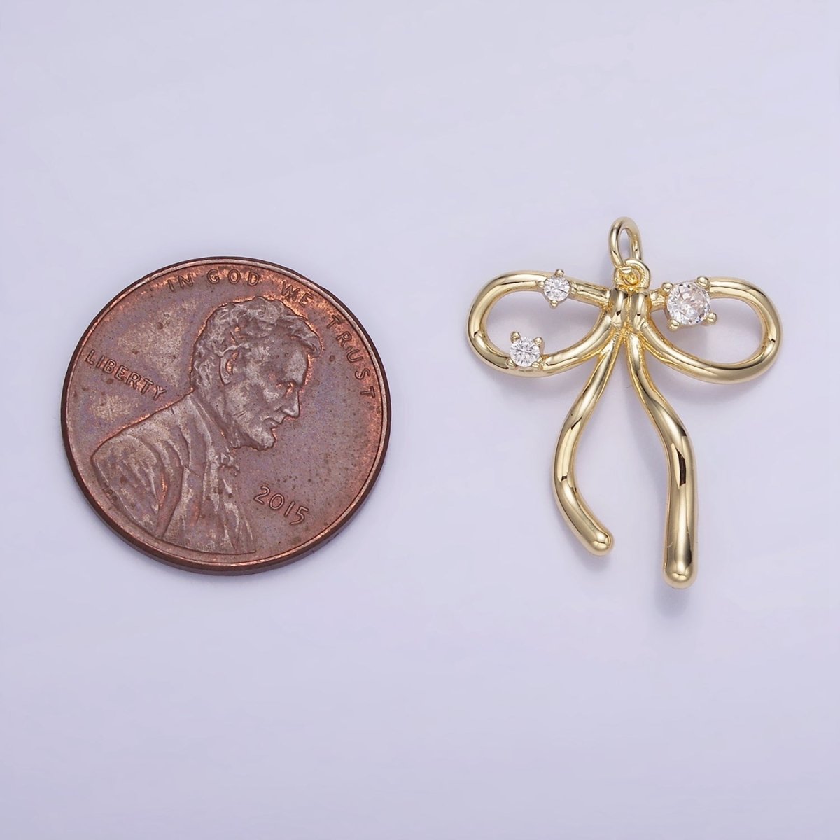 14K Gold Filled CZ Coquette Ribbon Tied Bow Charm | W539 - DLUXCA