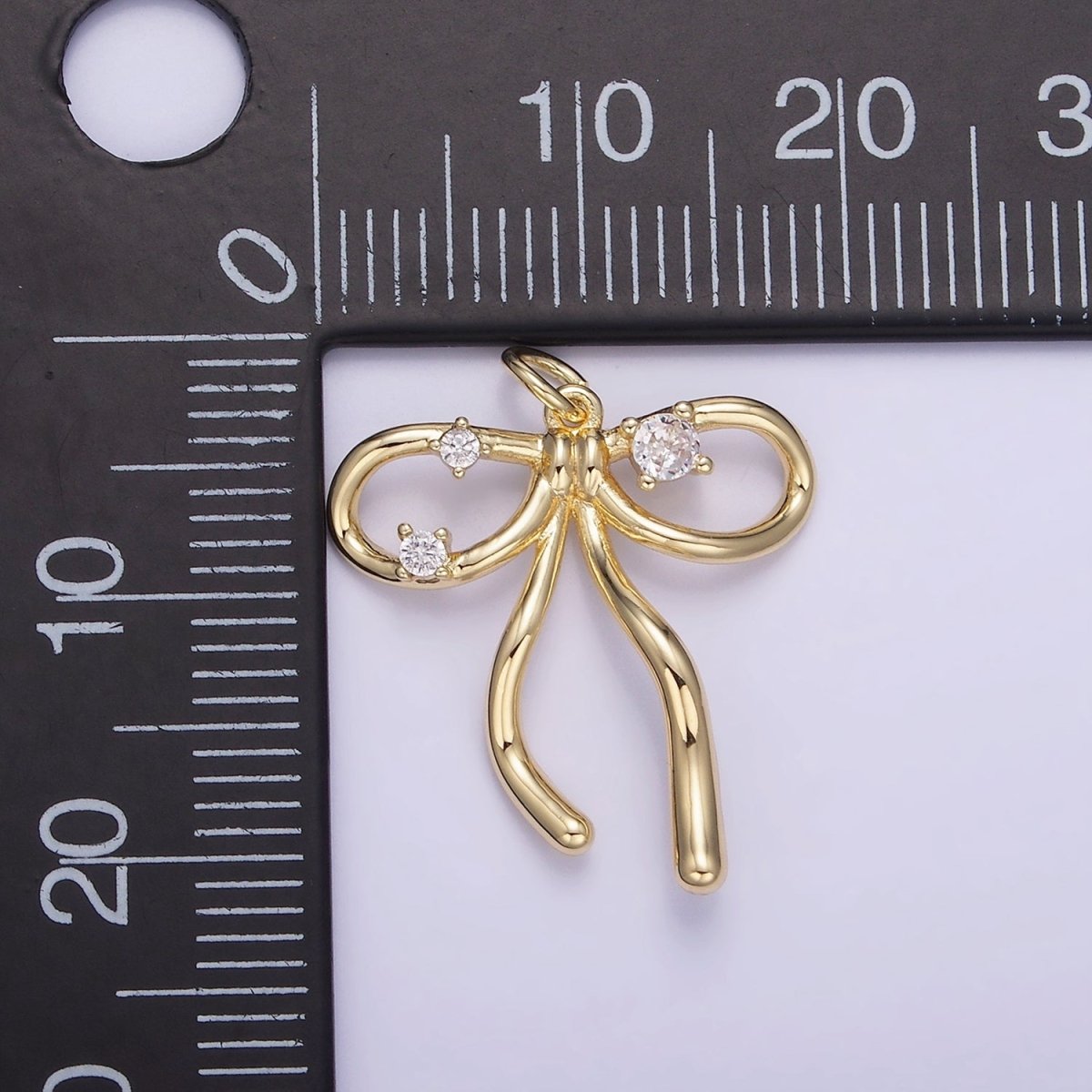 14K Gold Filled CZ Coquette Ribbon Tied Bow Charm | W539 - DLUXCA