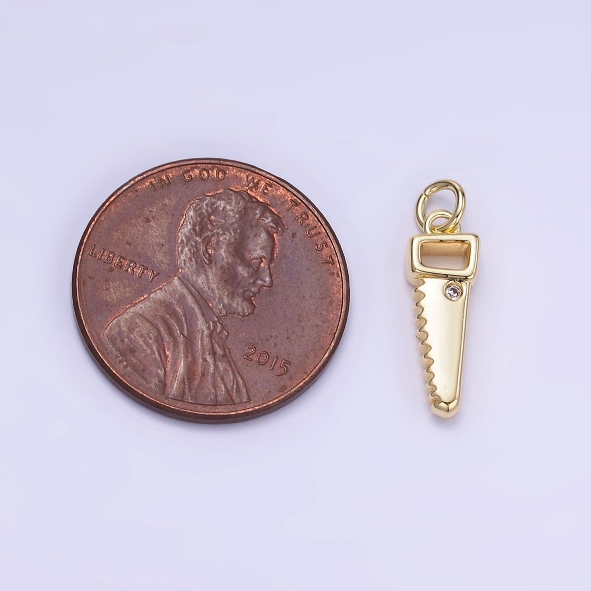 14K Gold Filled CZ Cross Cut Saw Blade Construction Tool Mini Charm | W555 - DLUXCA