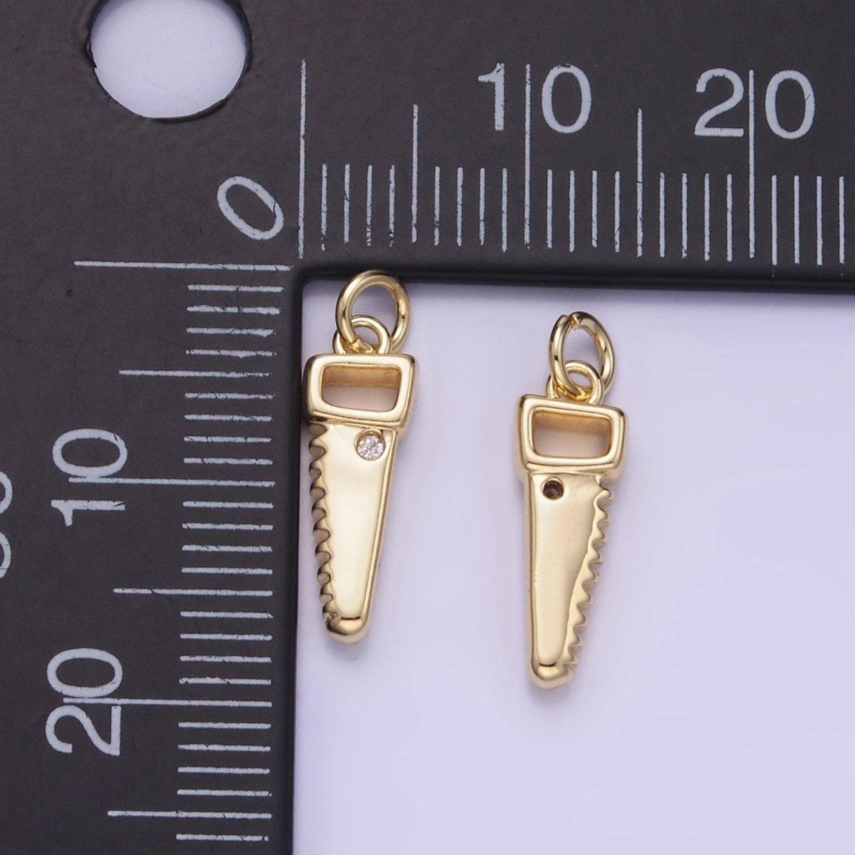 14K Gold Filled CZ Cross Cut Saw Blade Construction Tool Mini Charm | W555 - DLUXCA