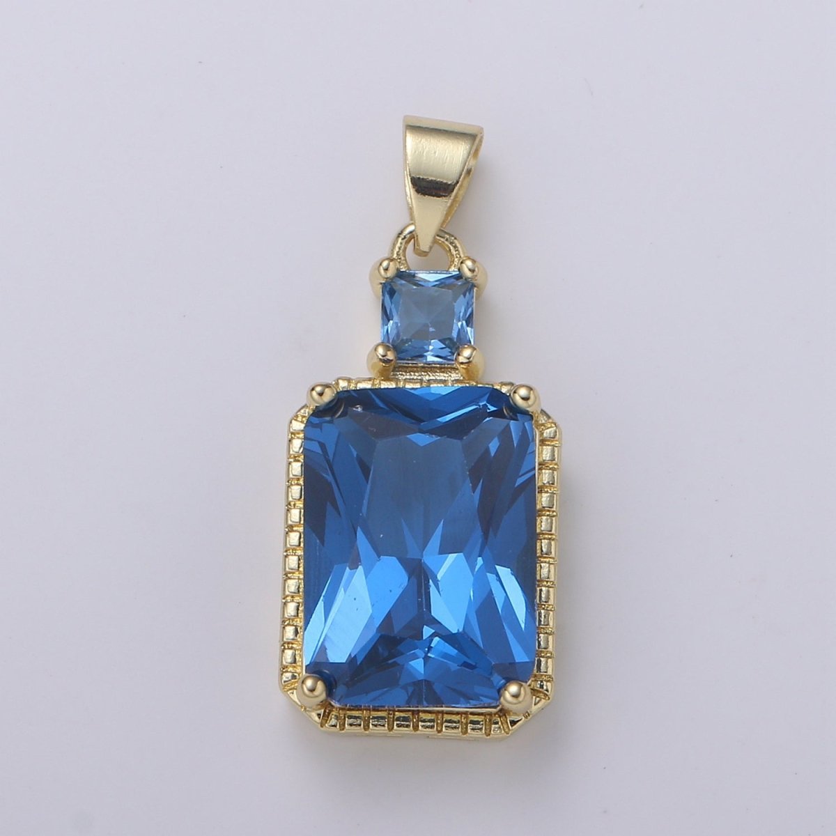 14k Gold Filled CZ Cubic Geometric Shape Pendant Blue Pink Lavender Red Emerald Cut Charm Necklace Earring Supply Component 28x12mm H-367 H-368 H-375 H-376 - DLUXCA